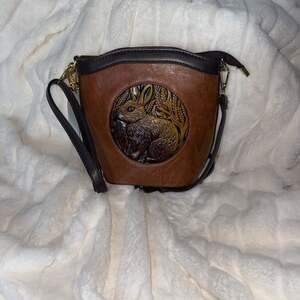 Embossed Rabbit Handbag Genuine Leather Small Round Bag Women Crossbody Bag Shou